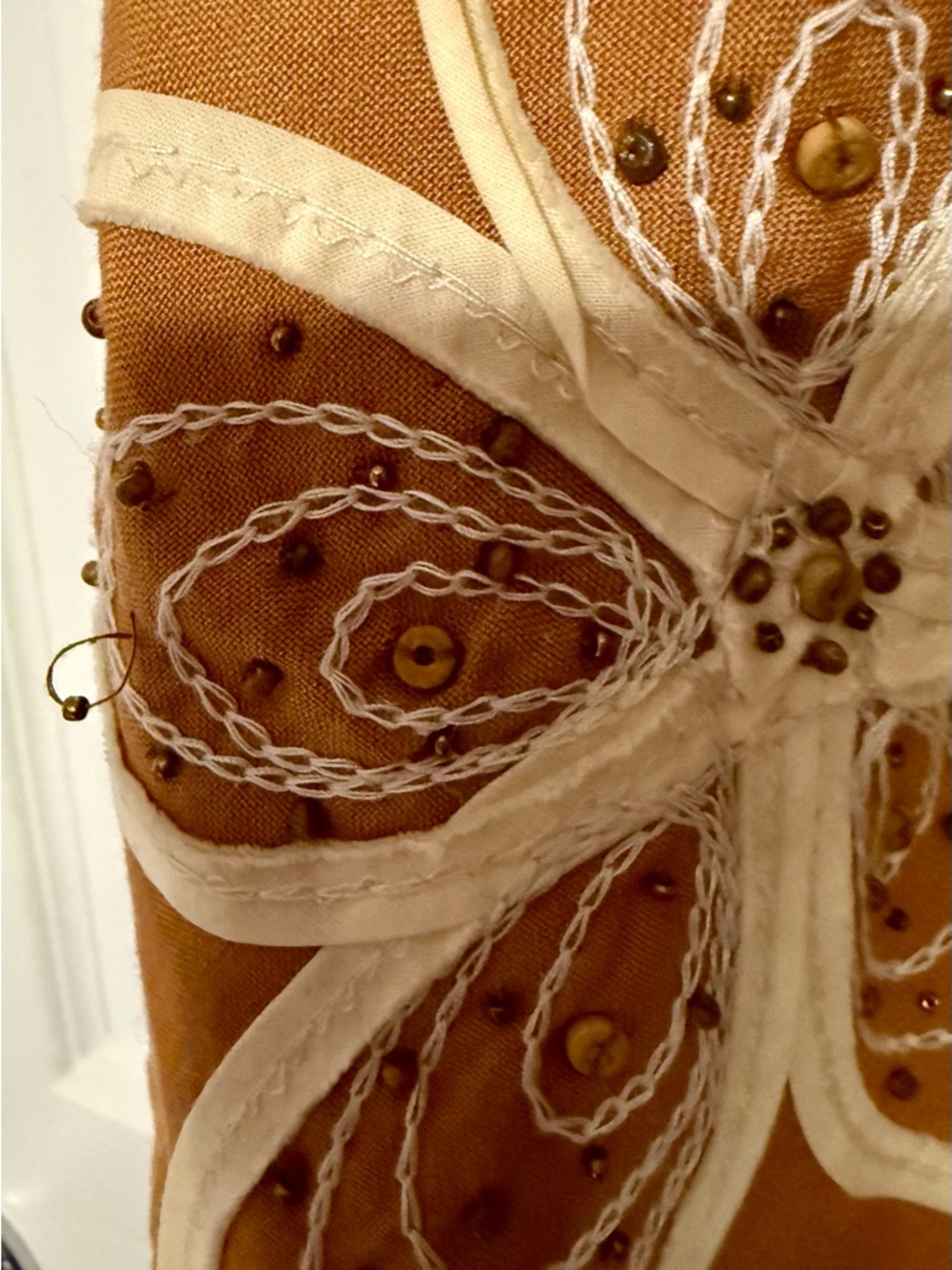 Vintage Appraisal Plus Size 14 Beaded Floral Midi Skirt Ramie Rayon Rust Boho - Picture 5 of 10